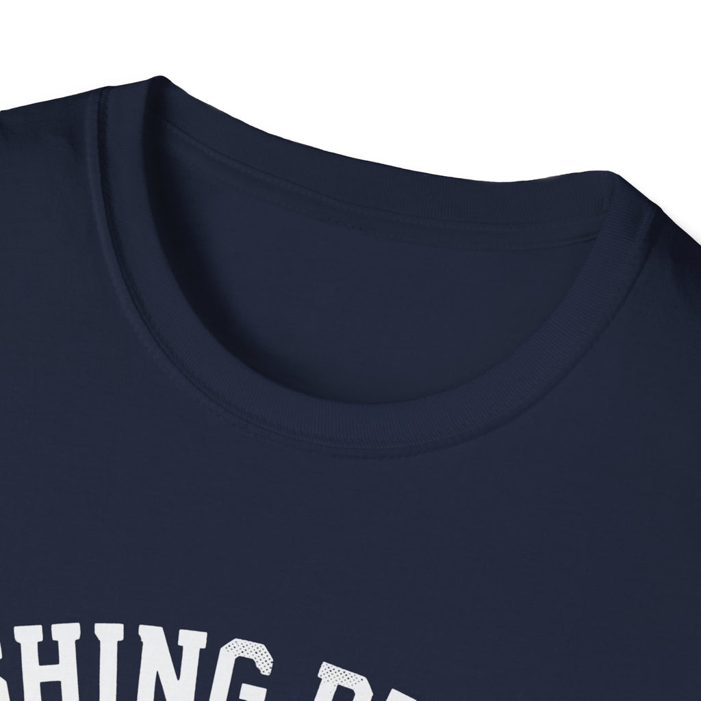 Fishing Buddy funny fishing t-shirt with net and bass — Fishing Buddy Funny Fishing T-Shirt lifestyle view in Metro Blue | River Giants Club