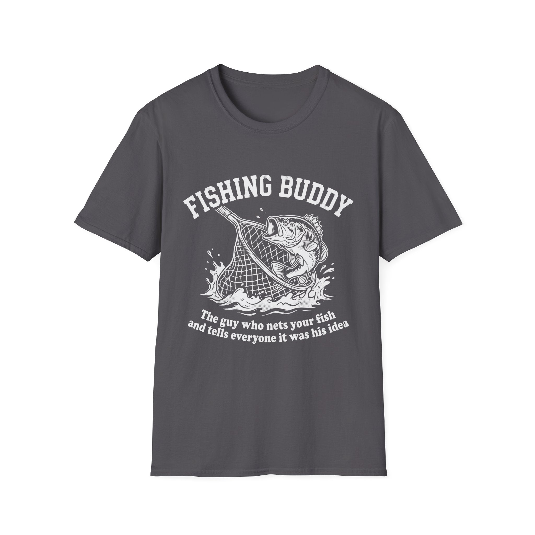 Fishing Buddy funny fishing t-shirt with net and bass — Fishing Buddy Funny Fishing T-Shirt in Kelly Green | River Giants Club