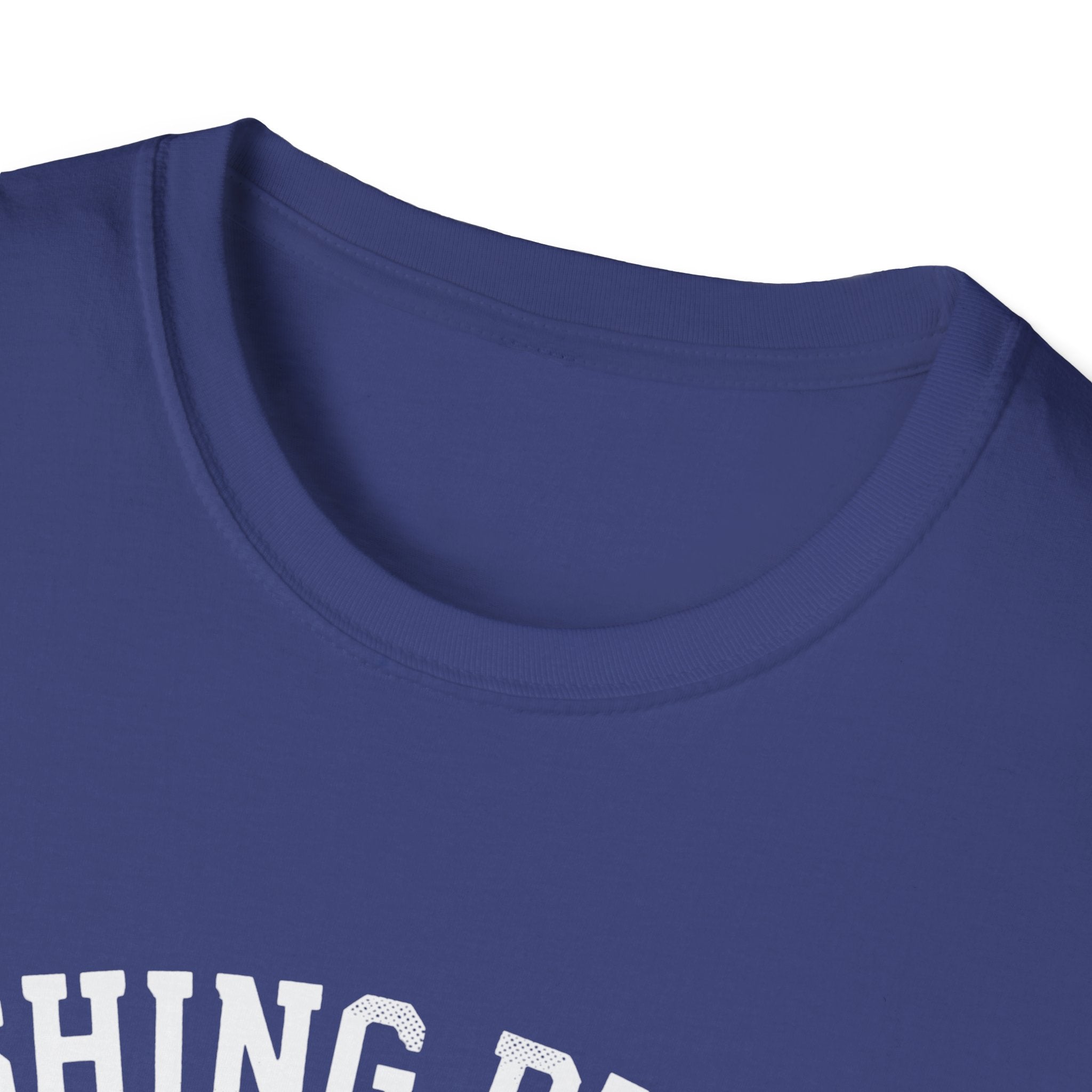 Fishing Buddy funny fishing t-shirt with net and bass — Fishing Buddy Funny Fishing T-Shirt front view in Metro Blue | River Giants Club