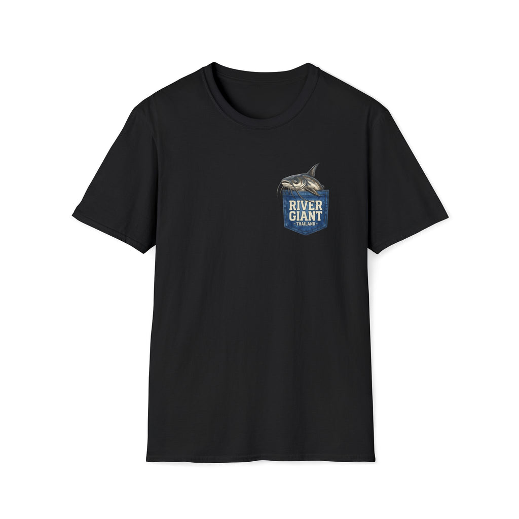 Giant Catfish River Giant Thailand pocket print design — Giant Catfish Pocket T-Shirt in Black | River Giants Club