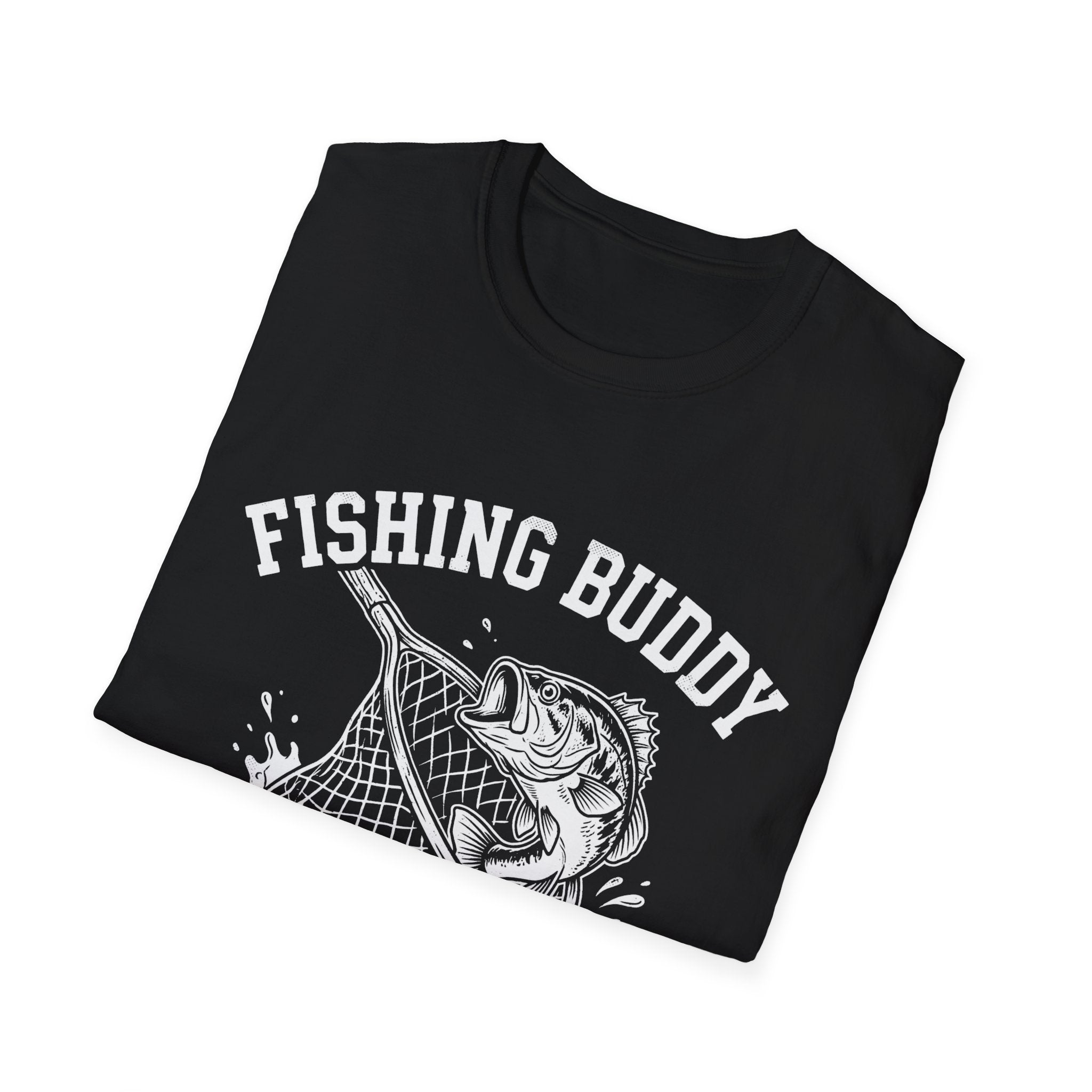 Fishing Buddy funny fishing t-shirt with net and bass — Fishing Buddy Funny Fishing T-Shirt in Antique Cherry Red | River Giants Club