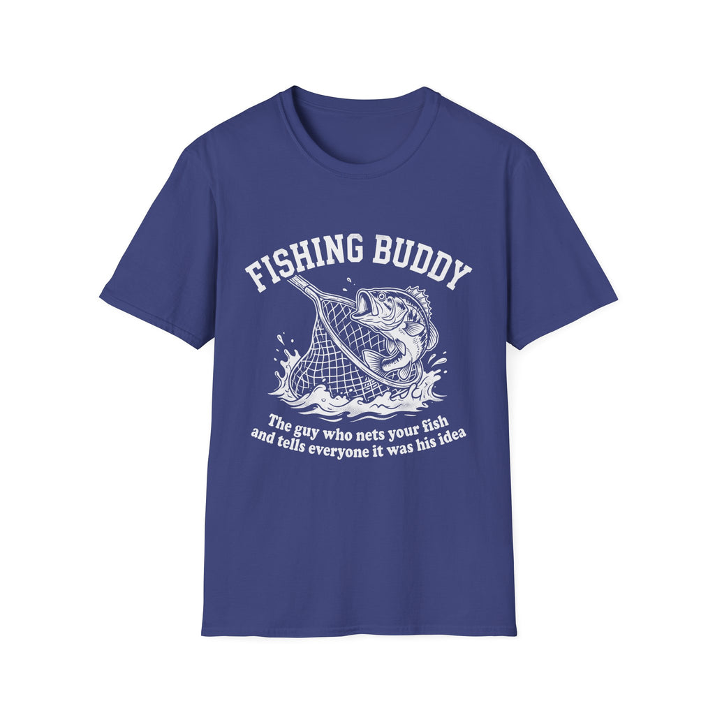Fishing Buddy funny fishing t-shirt with net and bass — Fishing Buddy Funny Fishing T-Shirt in Navy | River Giants Club