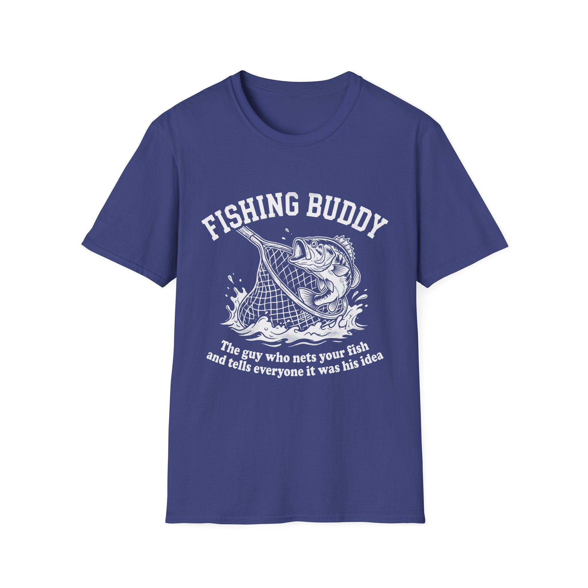 Fishing Buddy funny fishing t-shirt with net and bass — Fishing Buddy Funny Fishing T-Shirt in Navy | River Giants Club