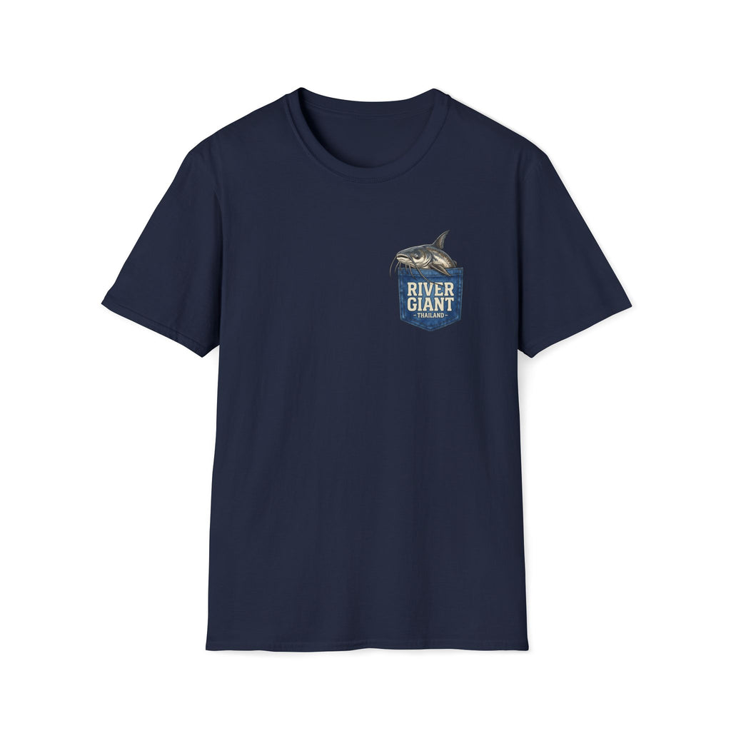 Giant Catfish River Giant Thailand pocket print design — Giant Catfish Pocket T-Shirt in Navy | River Giants Club