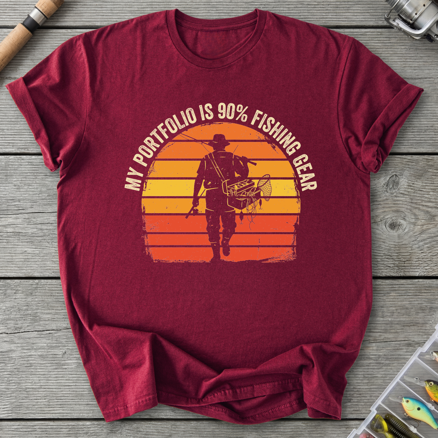 90 Percent Fishing Gear T-Shirt in Maroon | River Giants Club