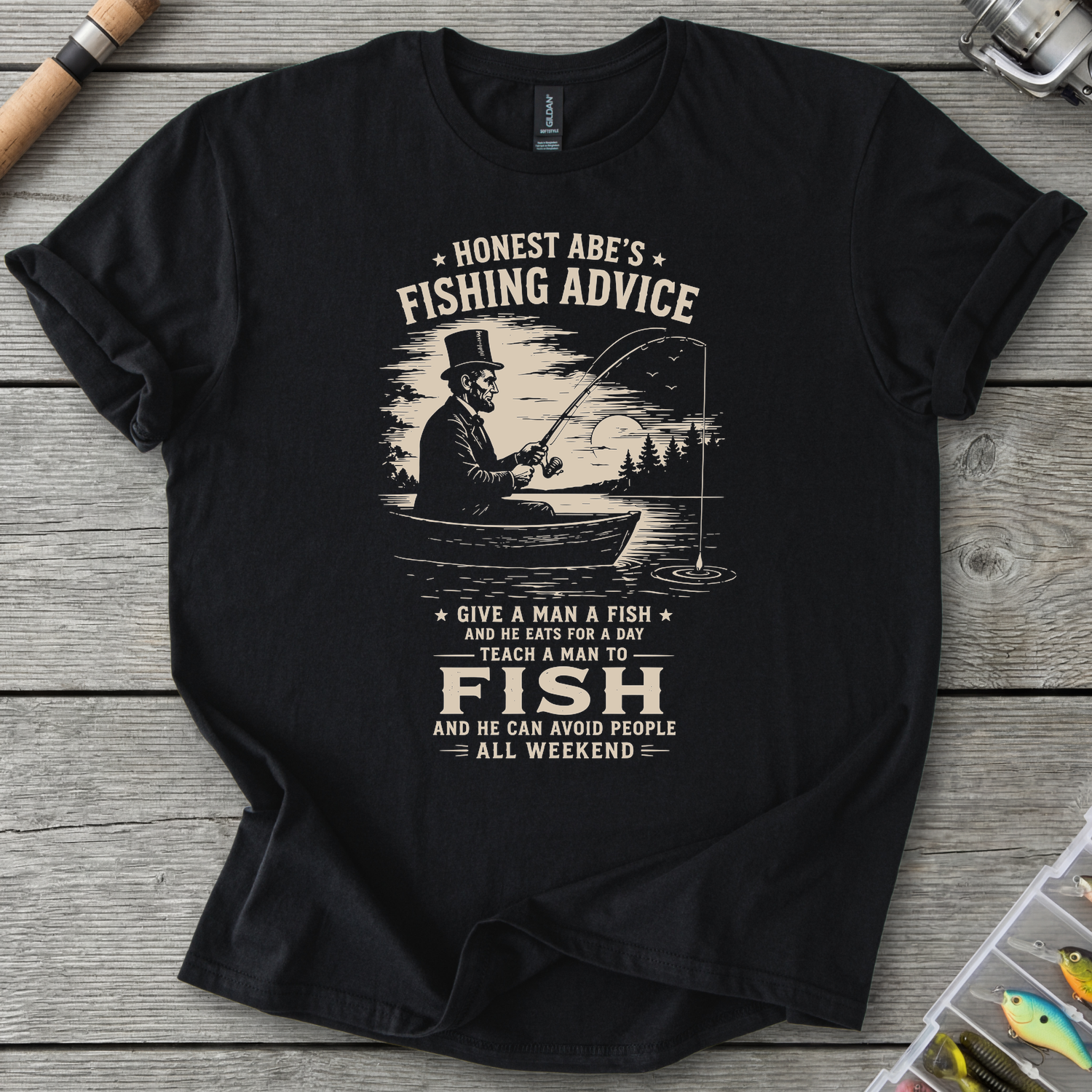 Abe Lincoln Fishing Advice T-Shirt in Black | River Giants Club