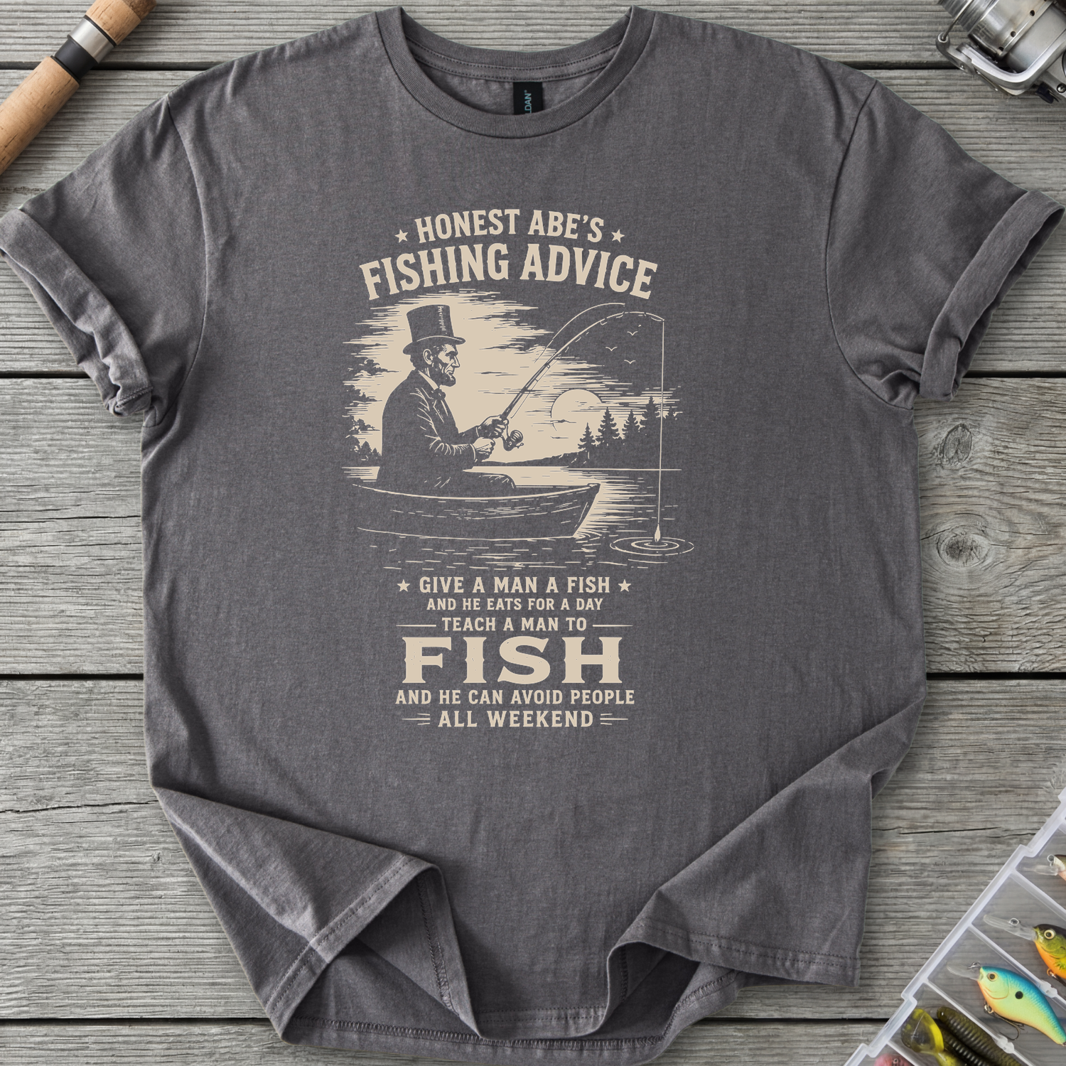 Abe Lincoln Fishing Advice T-Shirt in Charcoal | River Giants Club