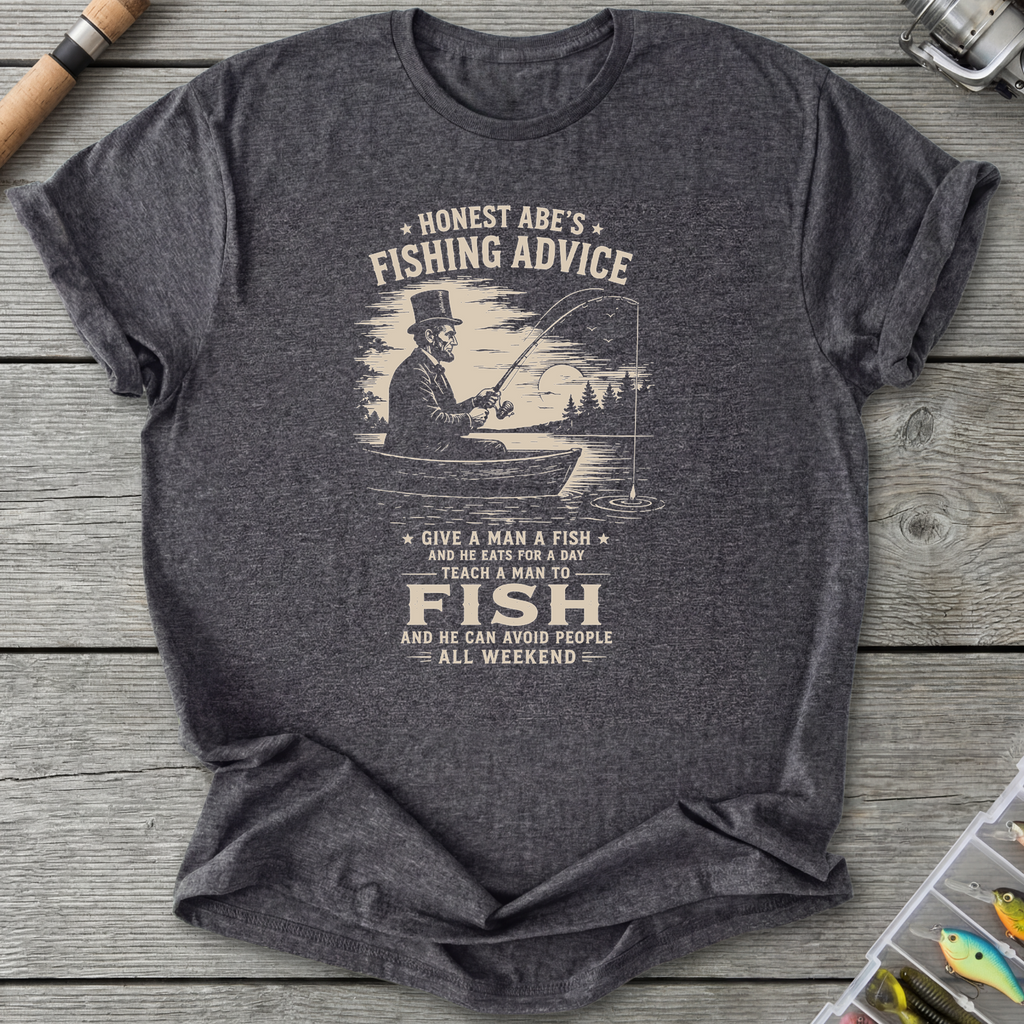 Abe Lincoln Fishing Advice T-Shirt in Dark Heather Grey | River Giants Club