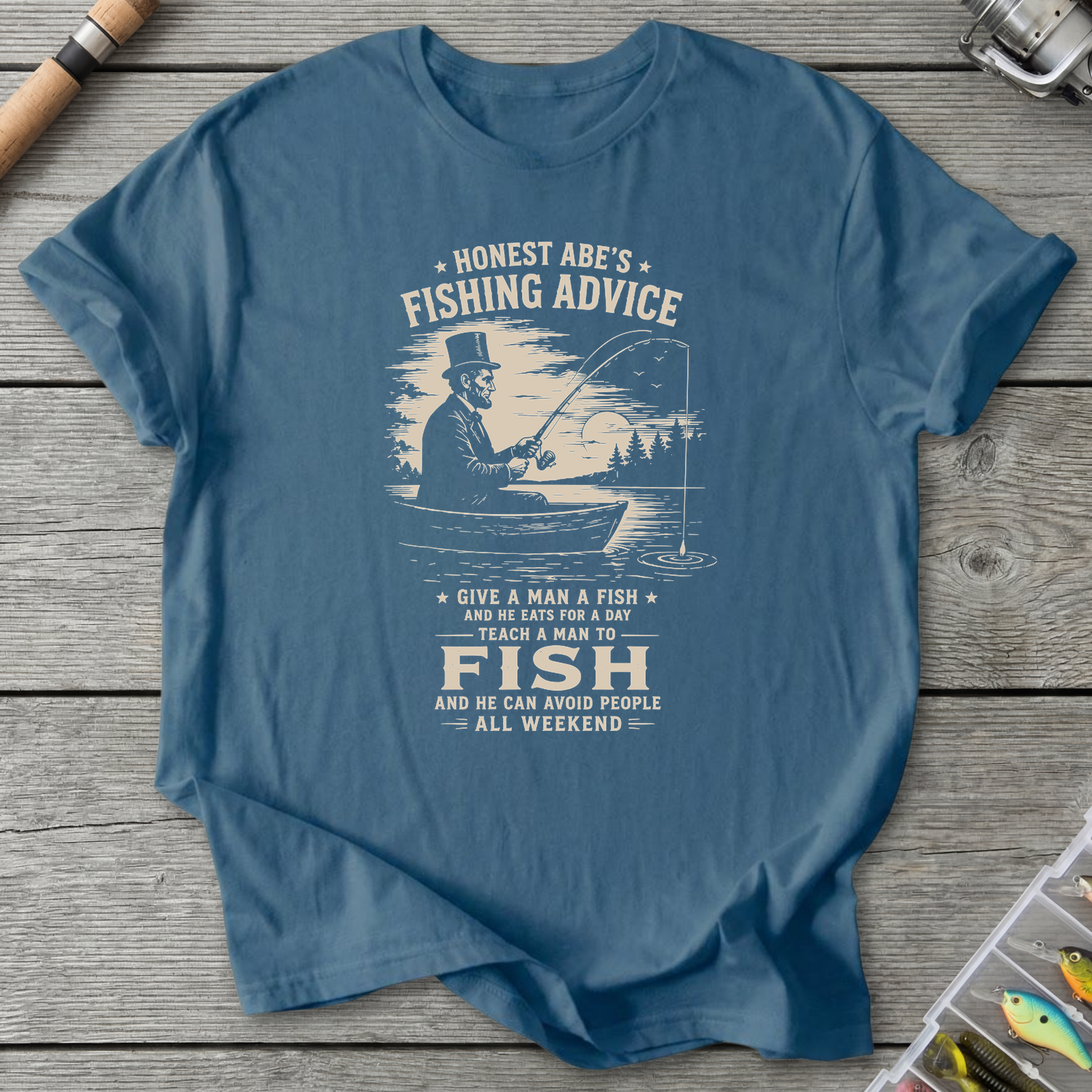 Abe Lincoln Fishing Advice T-Shirt in Indigo Blue | River Giants Club