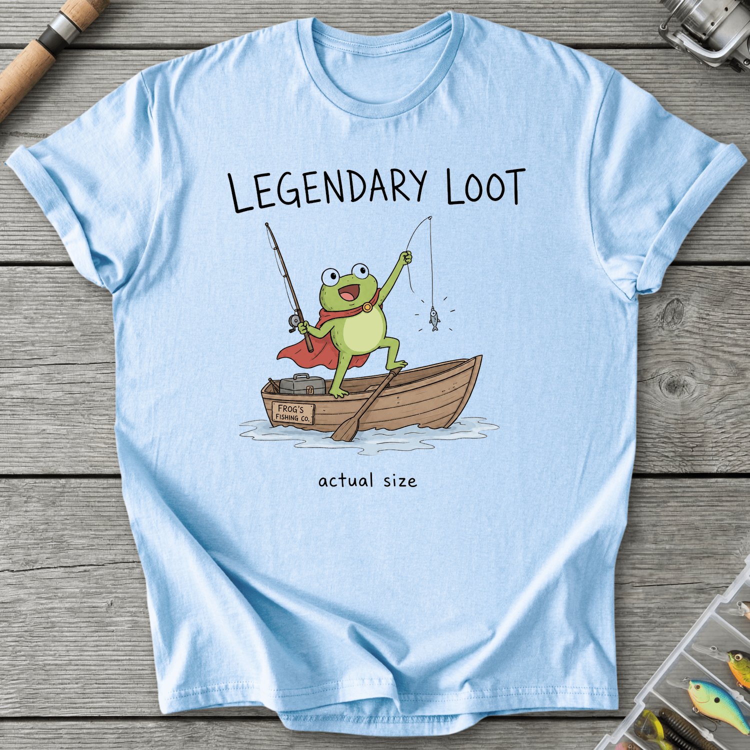 Actual Size Fishing T-Shirt in Light Blue | River Giants Club