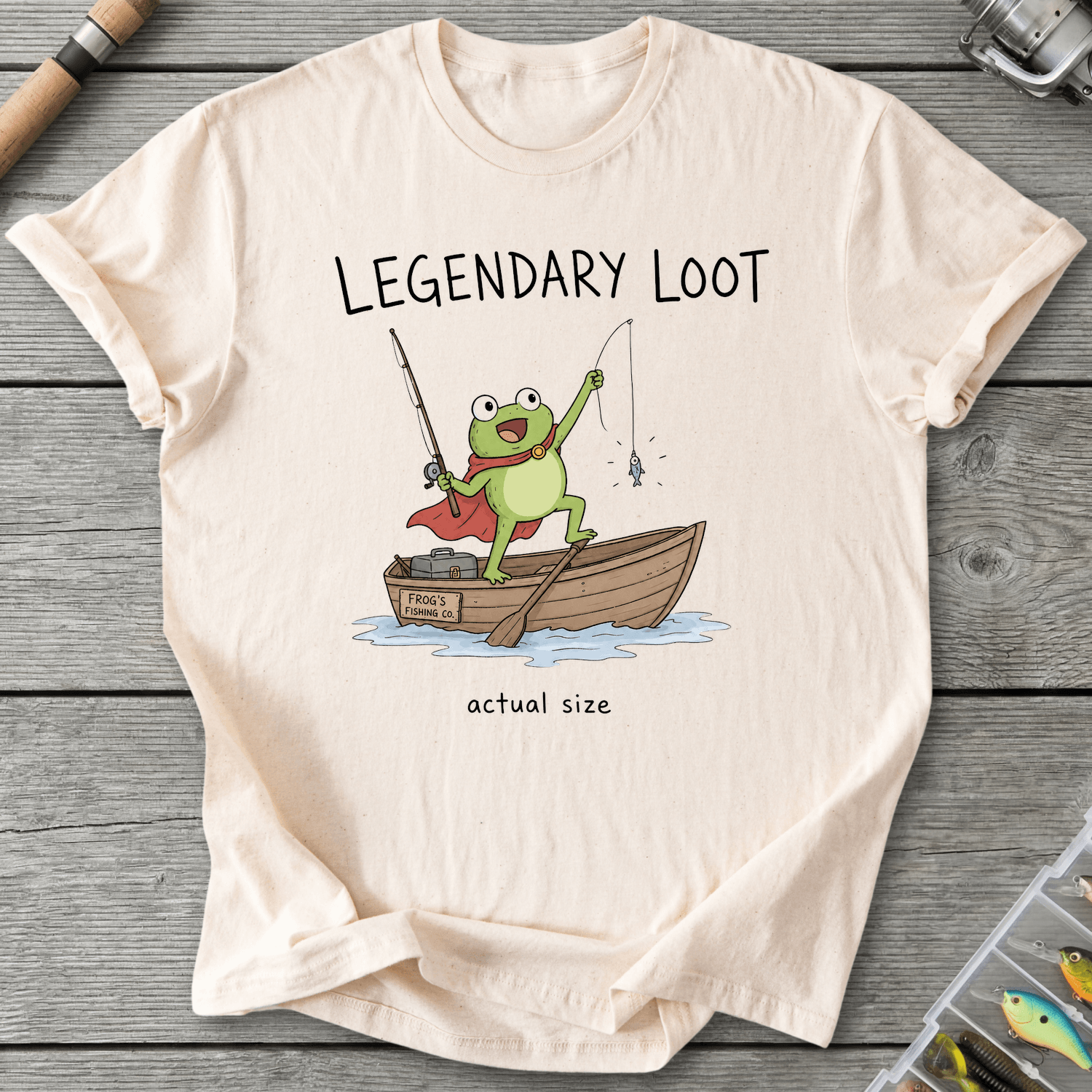 Actual Size Fishing T-Shirt in Natural | River Giants Club