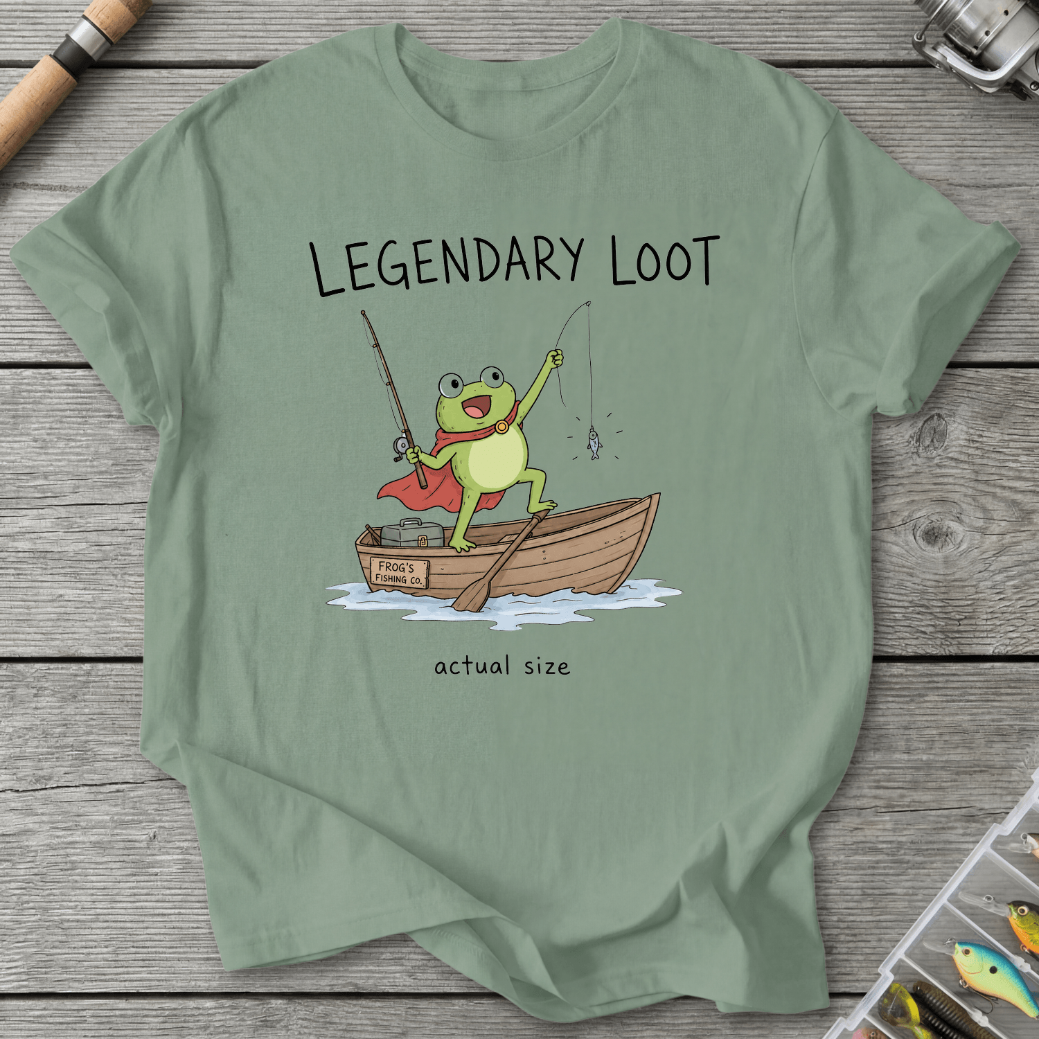 Actual Size Fishing T-Shirt in Sage | River Giants Club