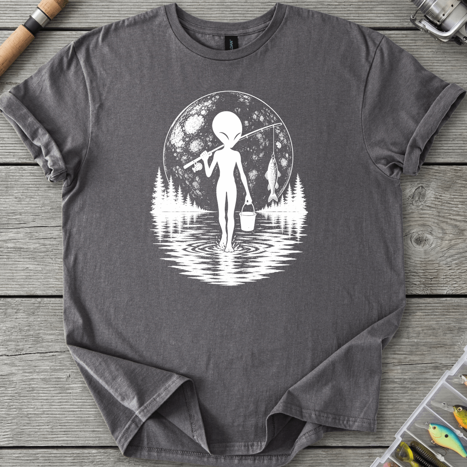 Alien Go Fishing T-Shirt in Charcoal | River Giants Club