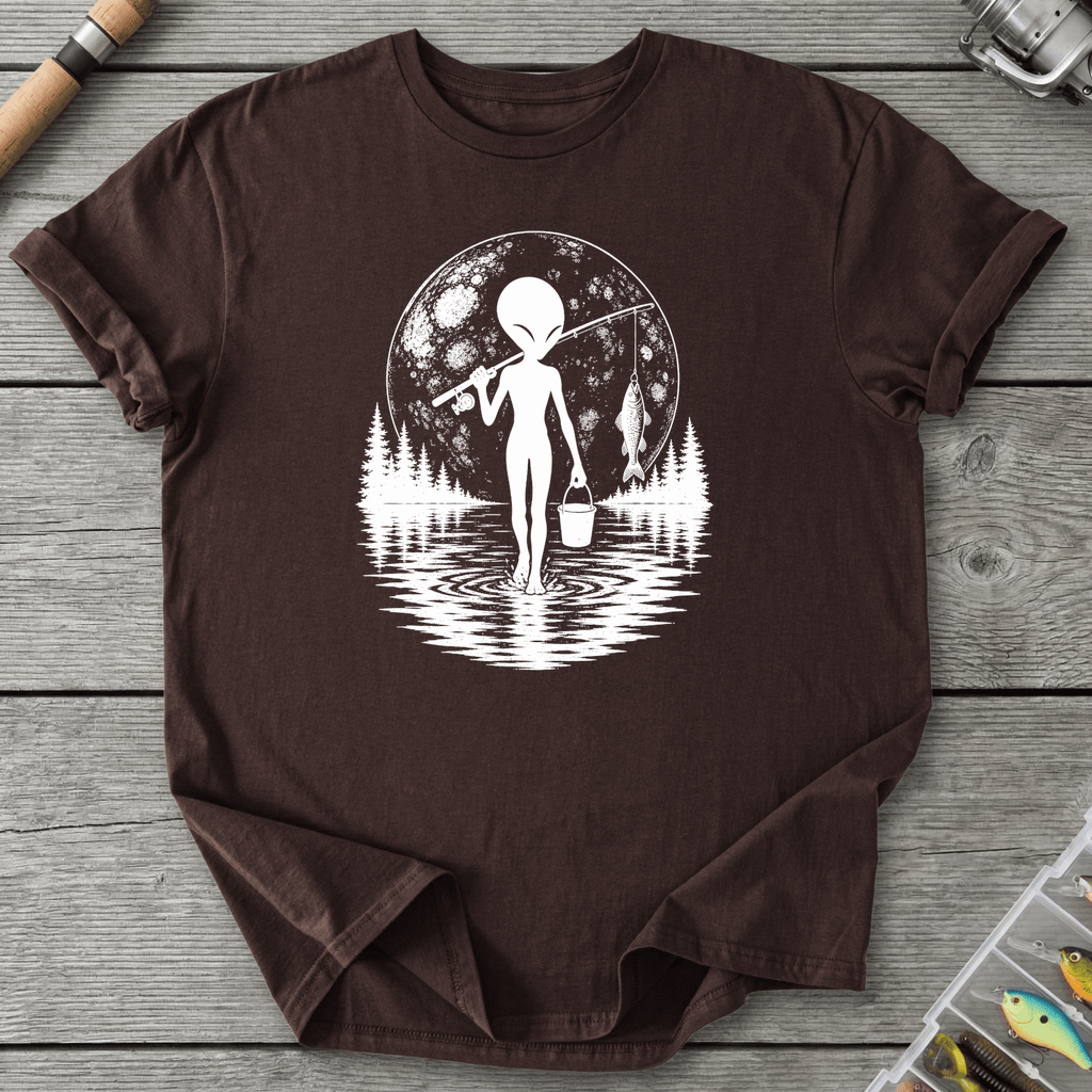 Alien Go Fishing T-Shirt in Dark Chocolate | River Giants Club