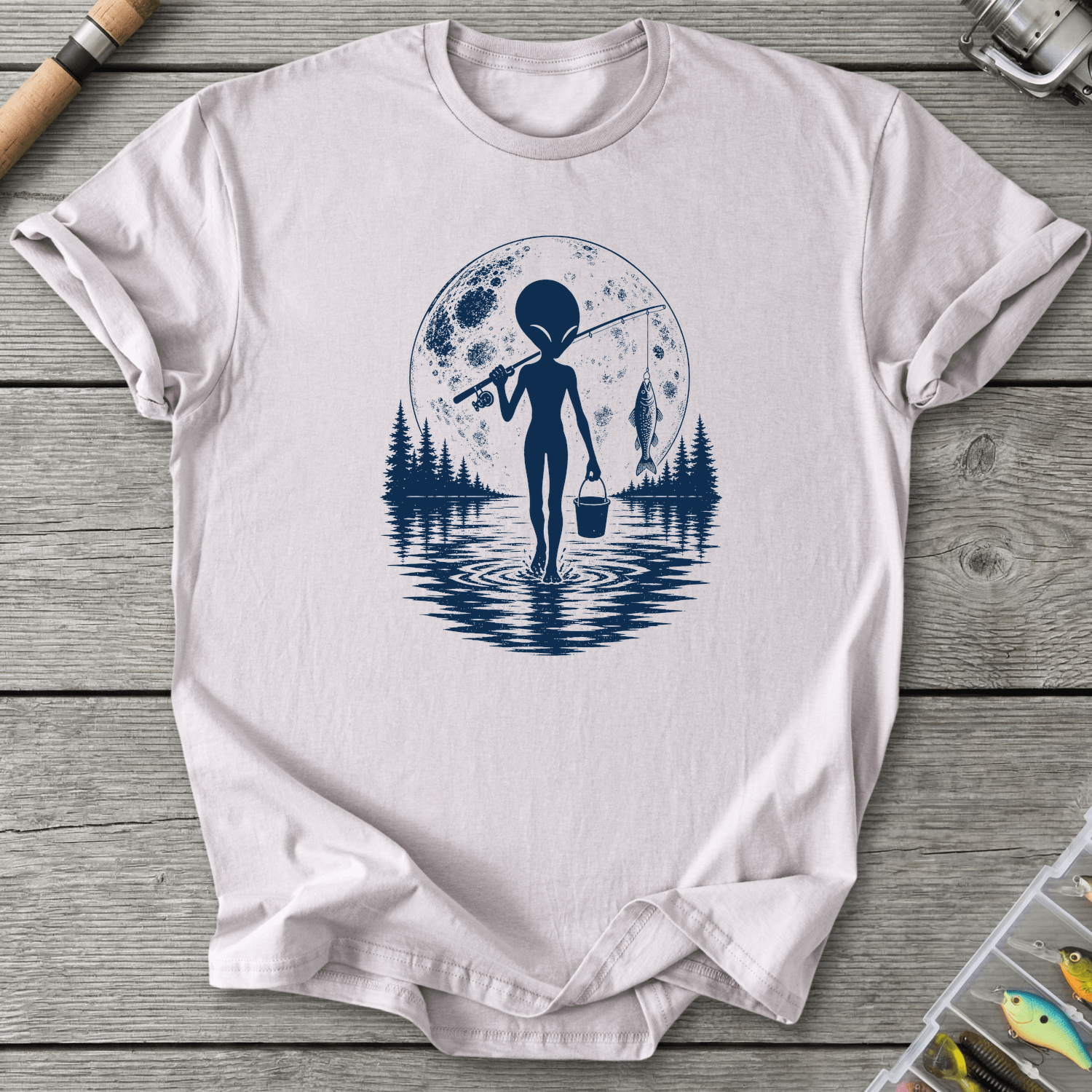 Alien Go Fishing T-Shirt in Ice Grey | River Giants Club