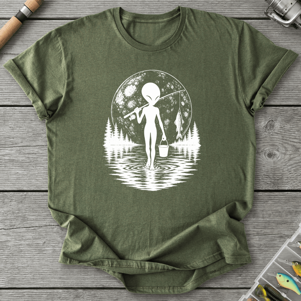 Alien Go Fishing T-Shirt in Military Green | River Giants Club