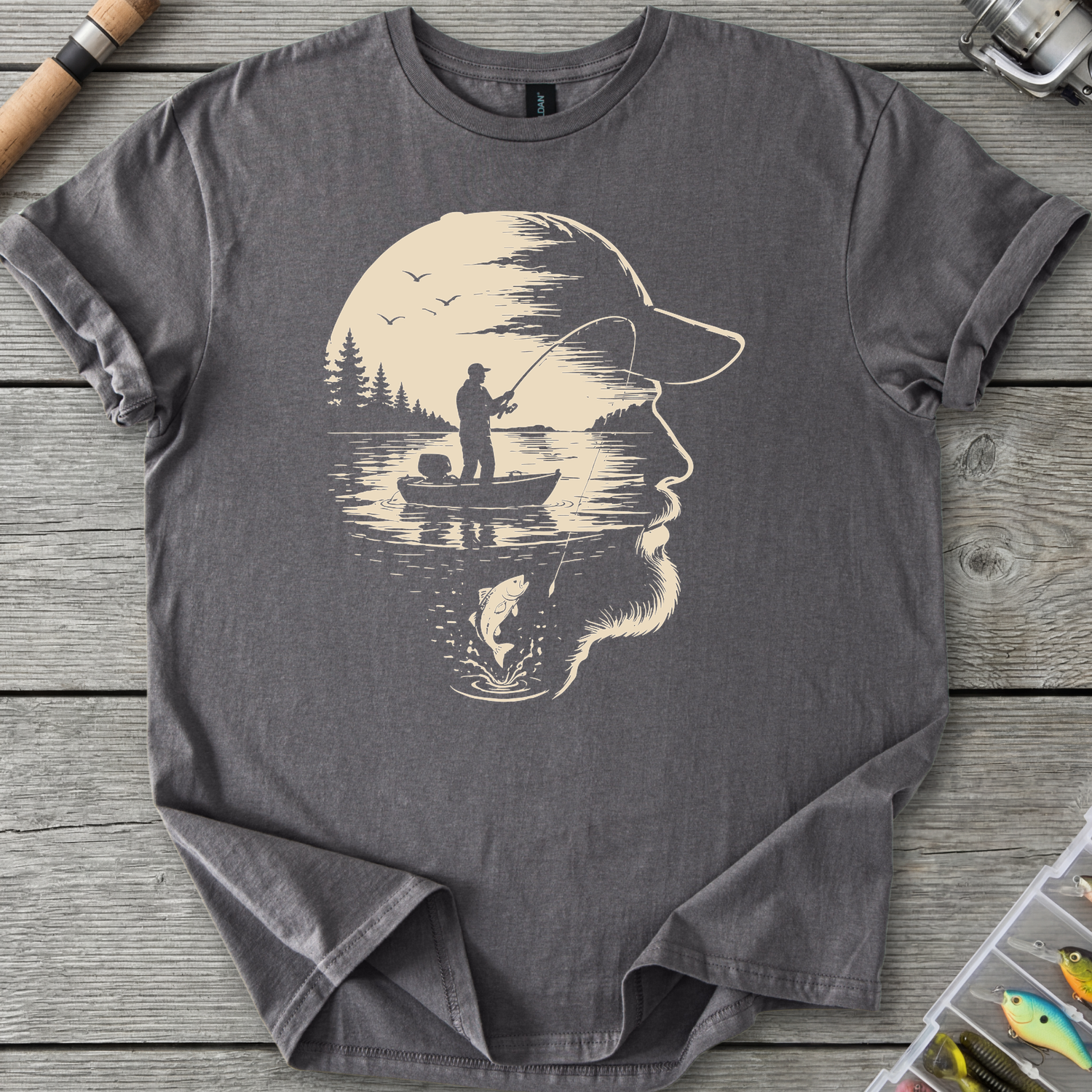 Always On My Mind Fishing T-Shirt in Charcoal | River Giants Club