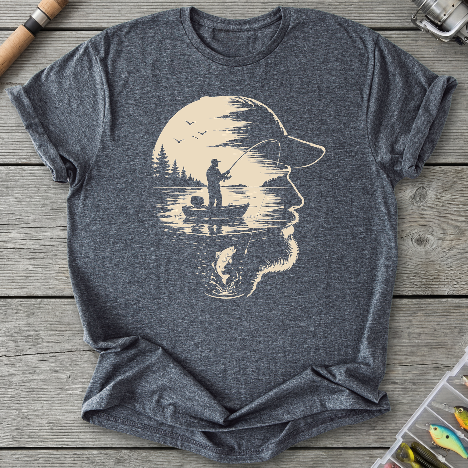 Always On My Mind Fishing T-Shirt in Dark Heather | River Giants Club