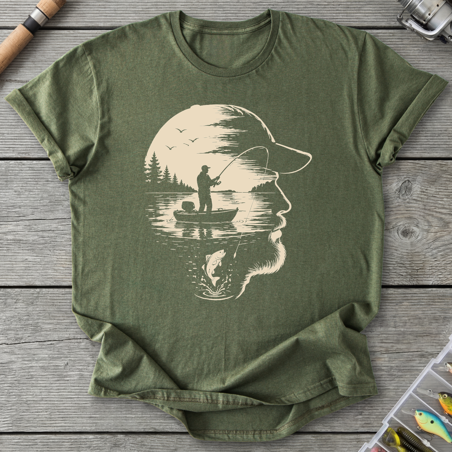 Always On My Mind Fishing T-Shirt in Military Green | River Giants Club