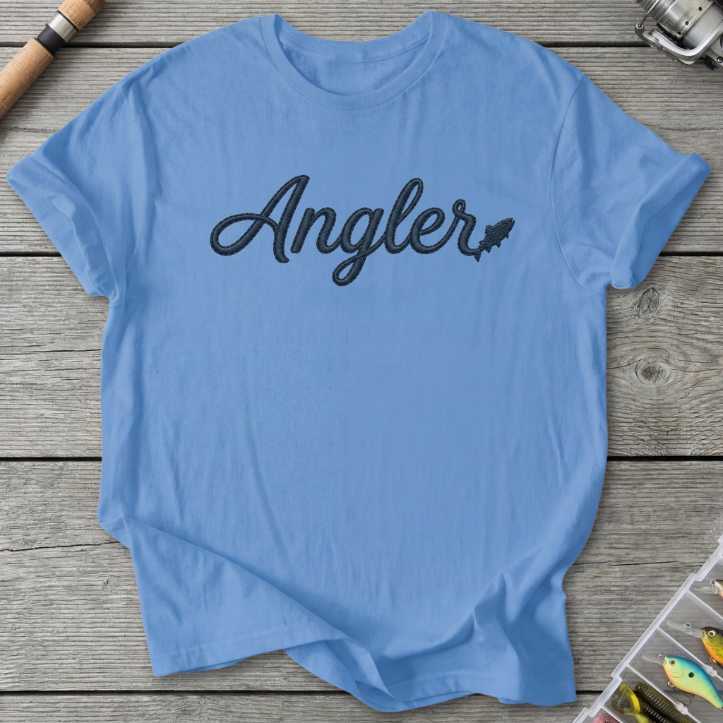 Angler Embroidery Style Design Fishing T-Shirt in Carolina Blue | River Giants Club