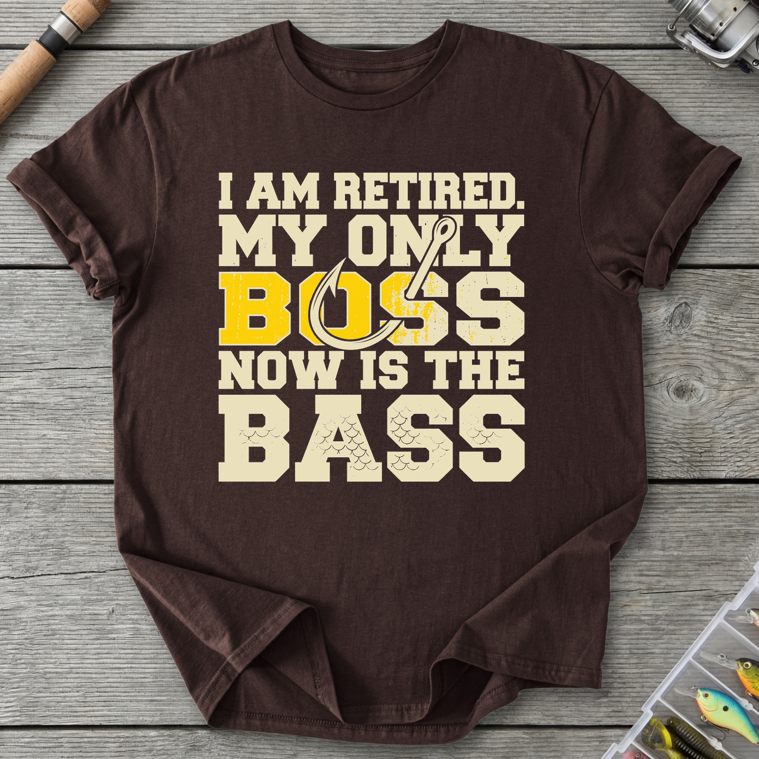 Bass Boss Fisherman T-Shirt in Dark Chocolate | River Giants Club