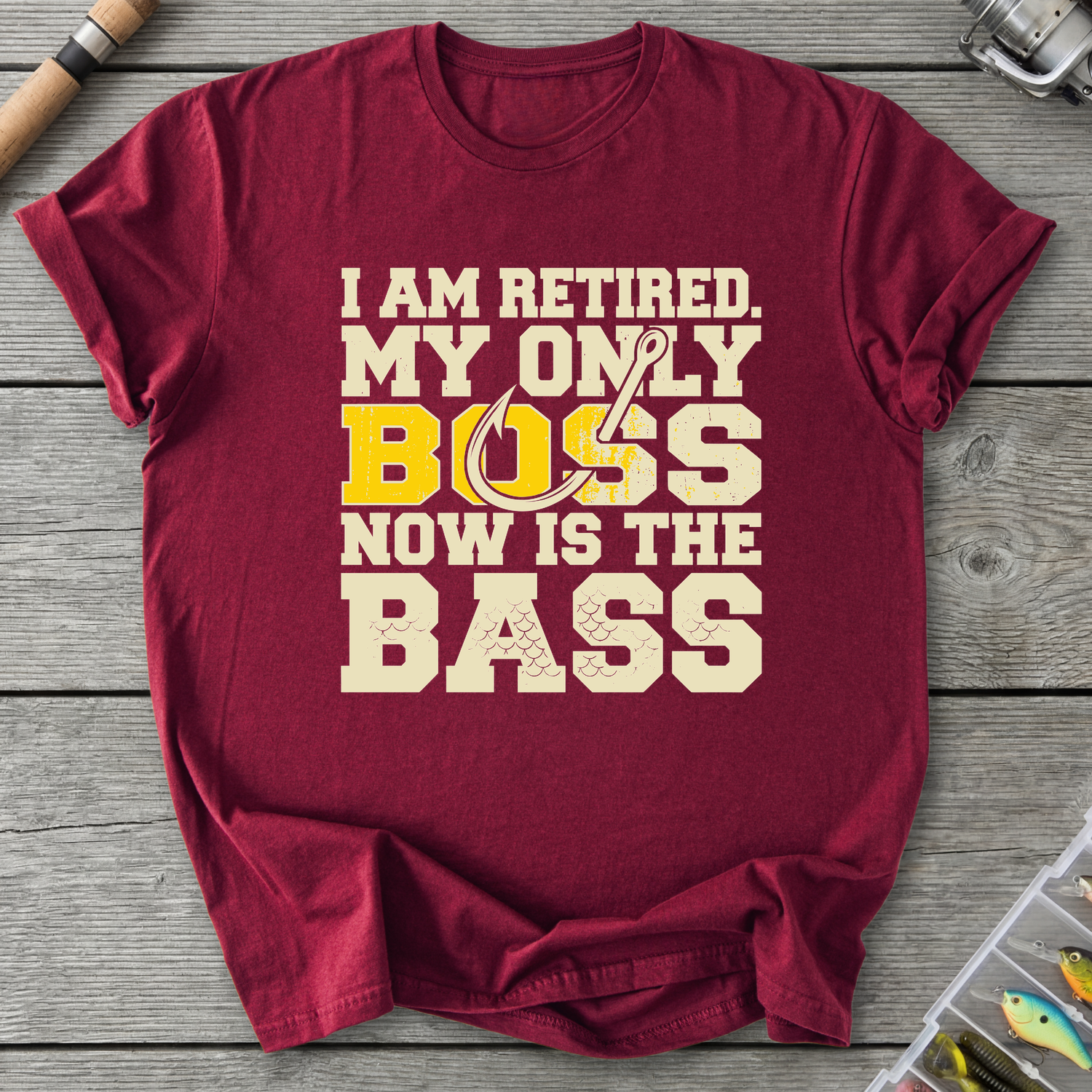 Bass Boss Fisherman T-Shirt in Maroon | River Giants Club