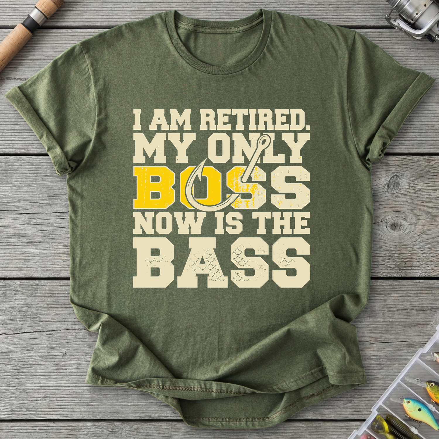 Bass Boss Fisherman T-Shirt in Military Green | River Giants Club
