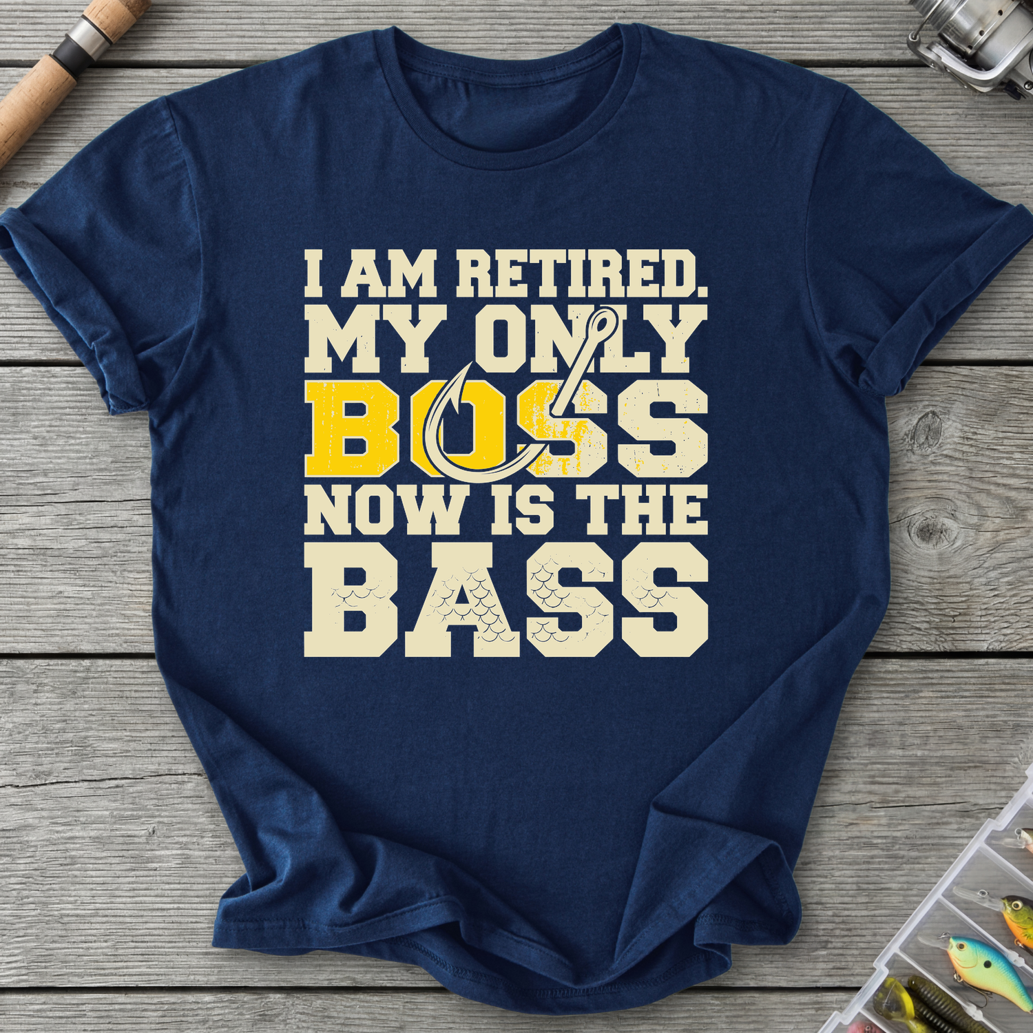 Bass Boss Fisherman T-Shirt in Navy | River Giants Club