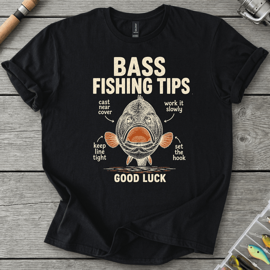 Bass Fishing Tips T-Shirt in Black | River Giants Club