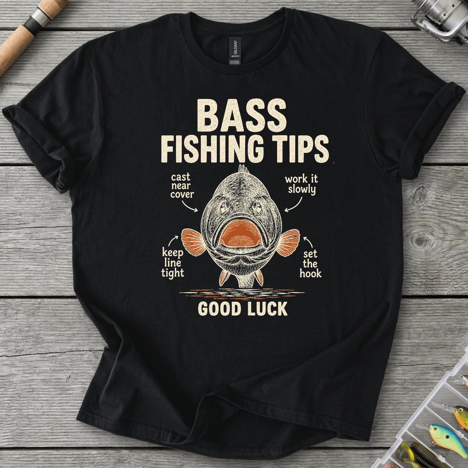 Bass Fishing Tips T-Shirt in Black | River Giants Club