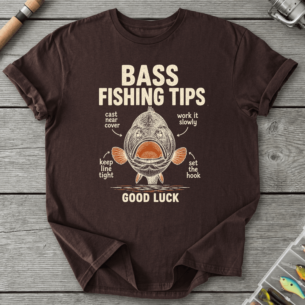 Bass Fishing Tips T-Shirt in Dark Chocolate | River Giants Club
