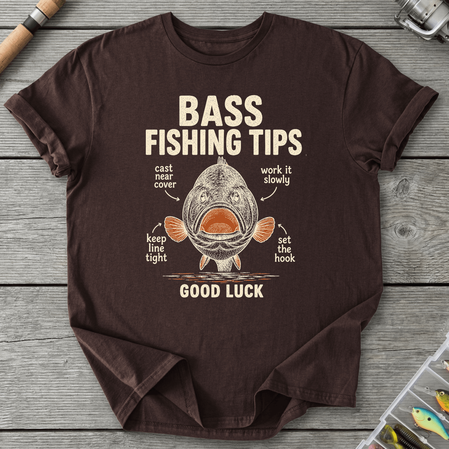 Bass Fishing Tips T-Shirt in Dark Chocolate | River Giants Club