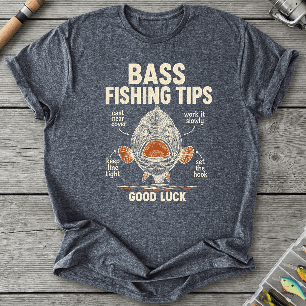 Bass Fishing Tips T-Shirt in Dark Heather | River Giants Club