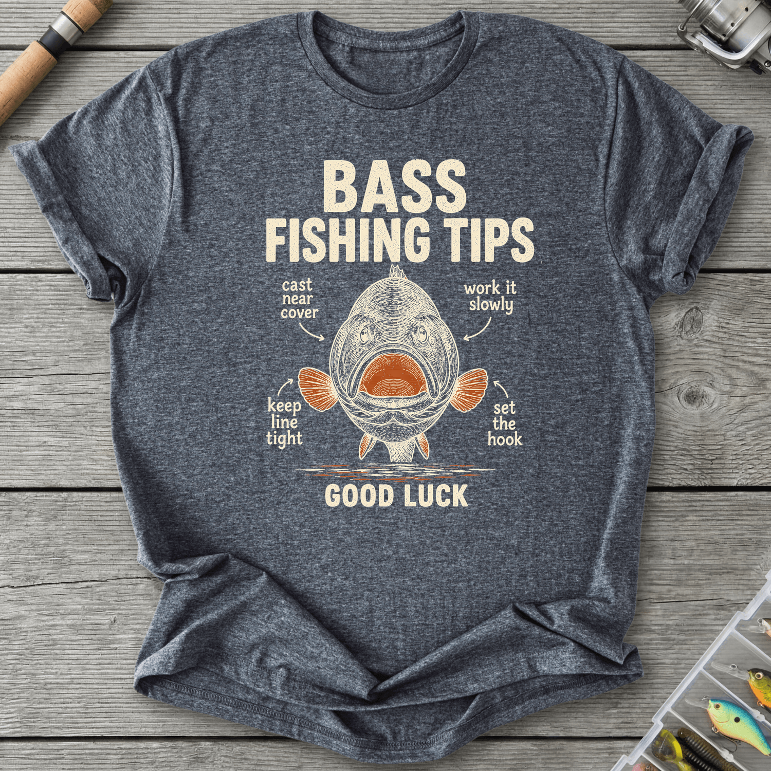 Bass Fishing Tips T-Shirt in Dark Heather | River Giants Club