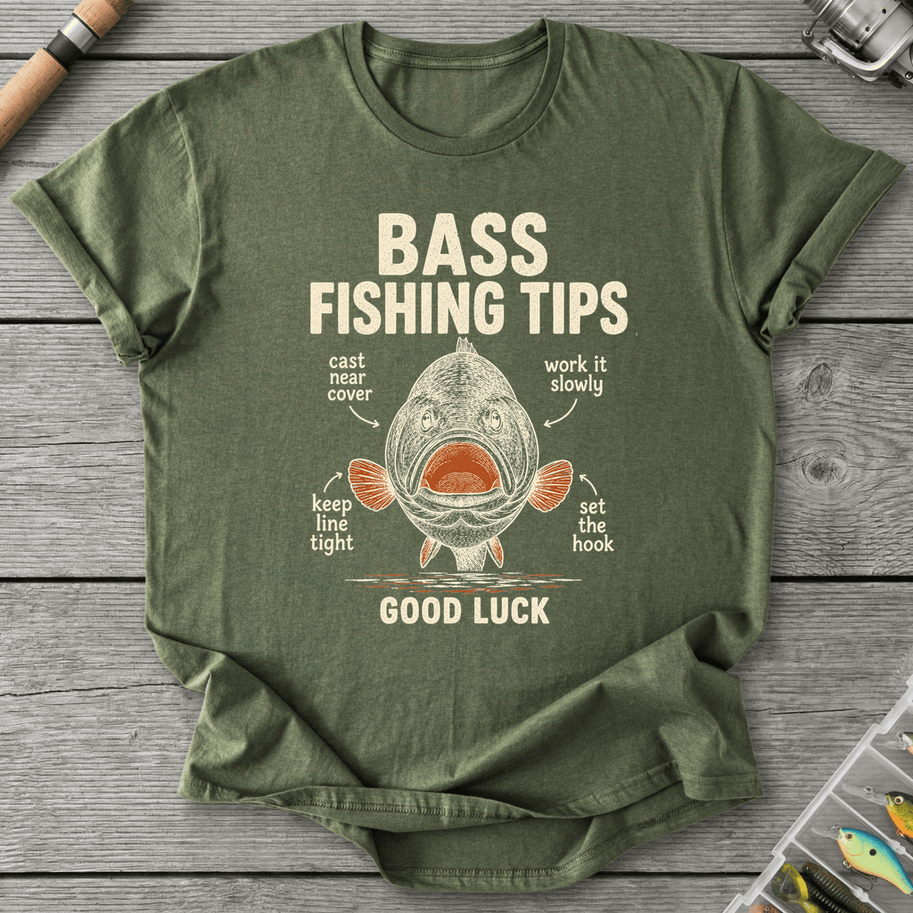 Bass Fishing Tips T-Shirt in Military Green | River Giants Club