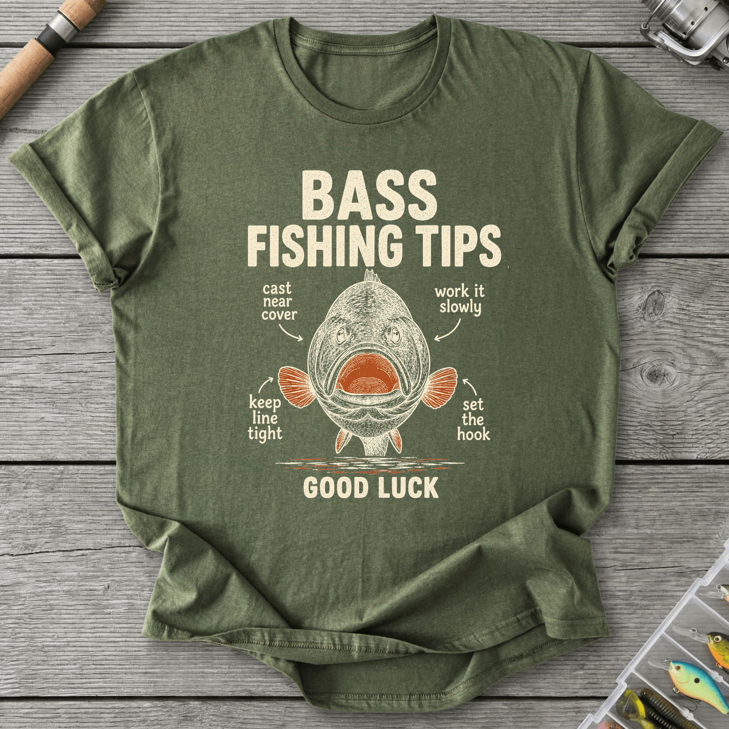 Bass Fishing Tips T-Shirt in Military Green | River Giants Club