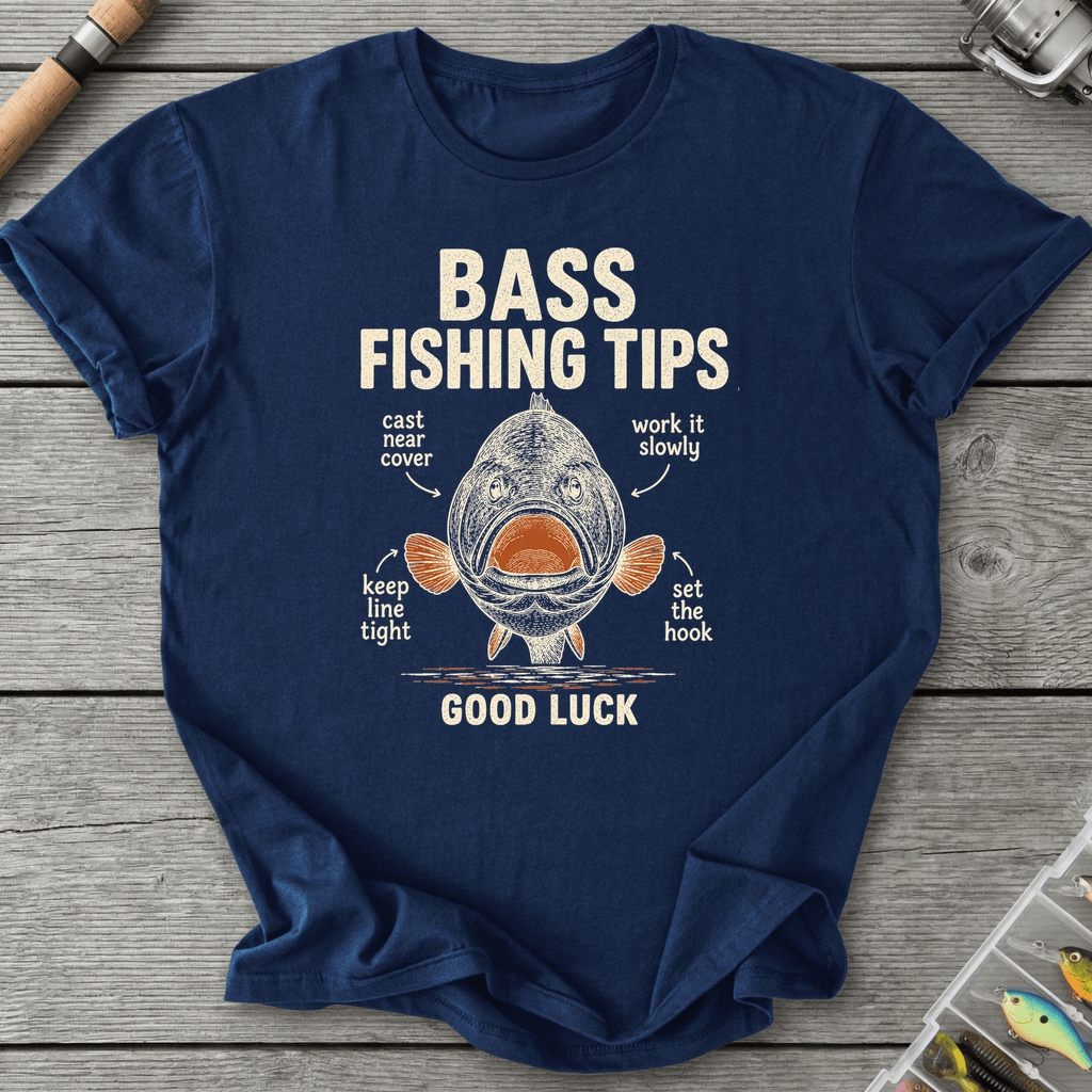 Bass Fishing Tips T-Shirt in Navy | River Giants Club