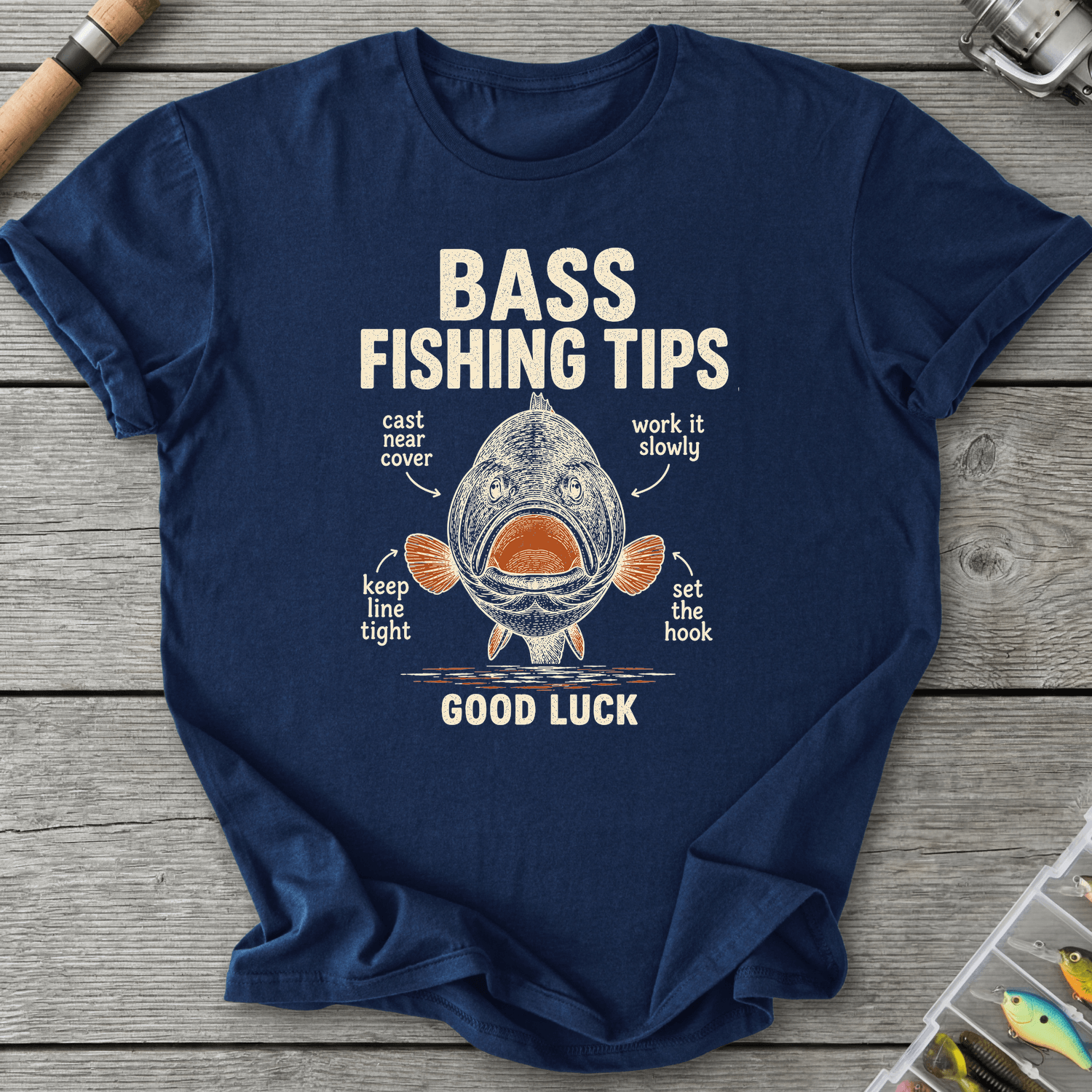 Bass Fishing Tips T-Shirt in Navy | River Giants Club