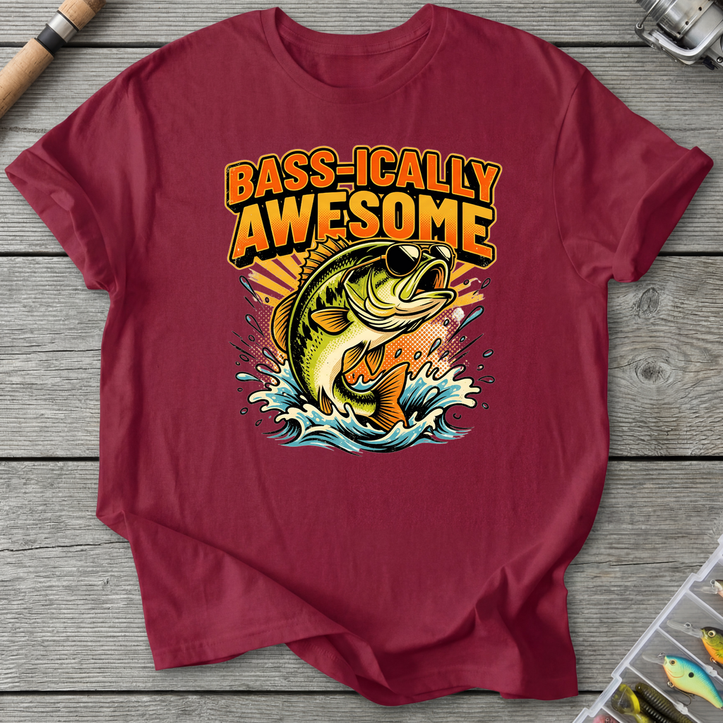 Bass-ically Awesome T-Shirt in Cardinal Red | River Giants Club