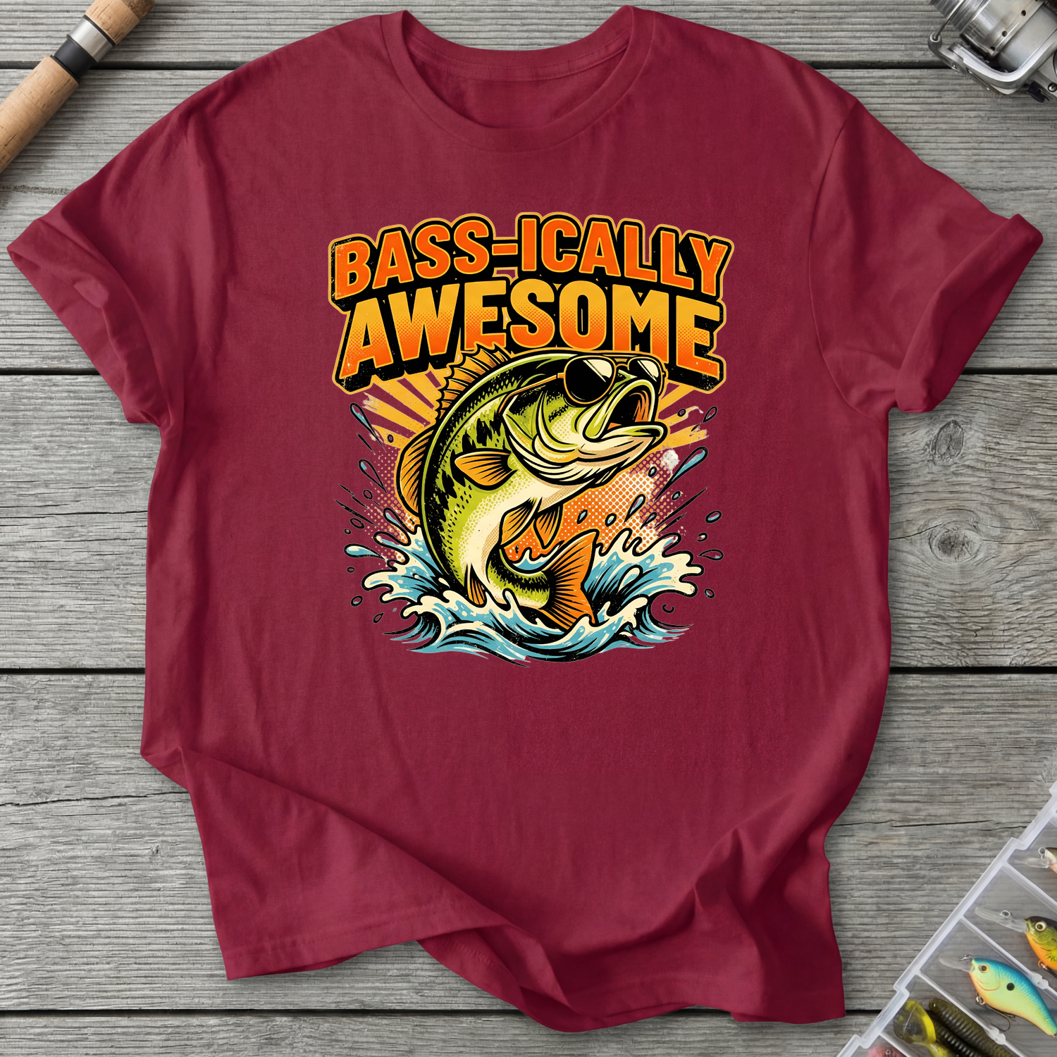 Bass-ically Awesome T-Shirt in Cardinal Red | River Giants Club