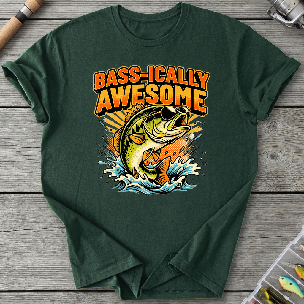 Bass-ically Awesome T-Shirt in Forest Green | River Giants Club