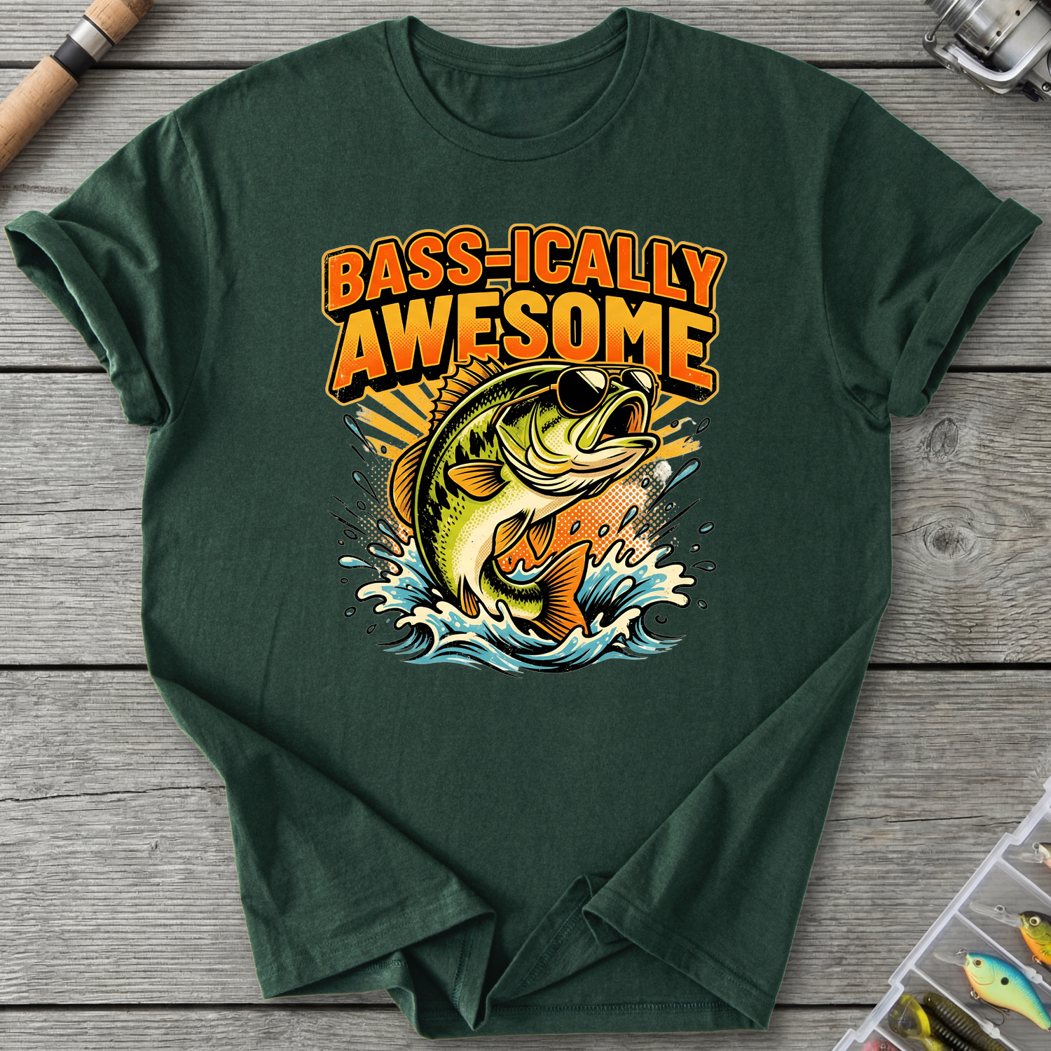 Bass-ically Awesome T-Shirt in Forest Green | River Giants Club