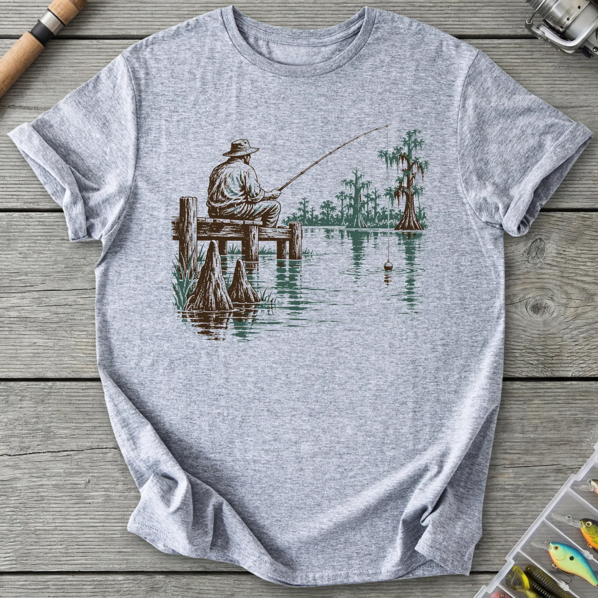 Bayou Dockside Fishing T-Shirt in Sport Grey | River Giants Club