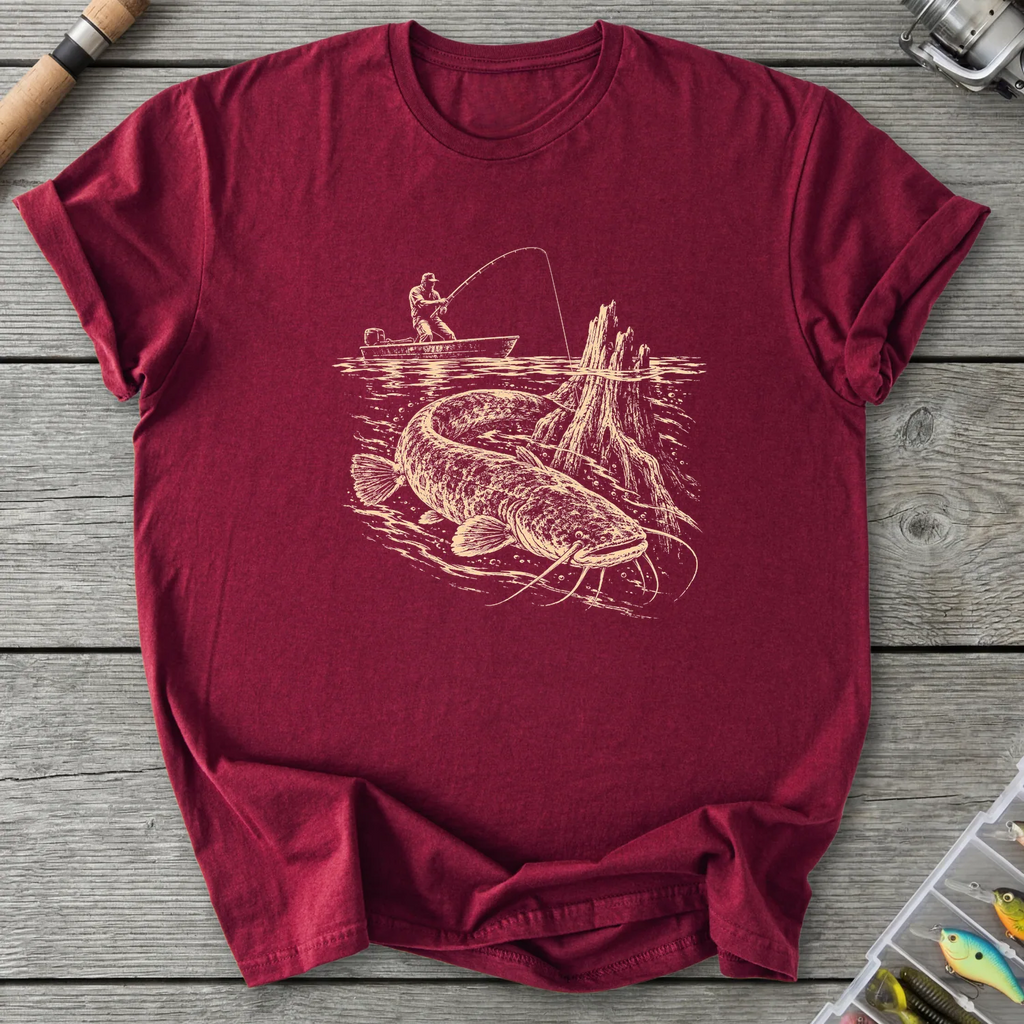 Bayou Flathead Fishing T-Shirt in Maroon | River Giants Club