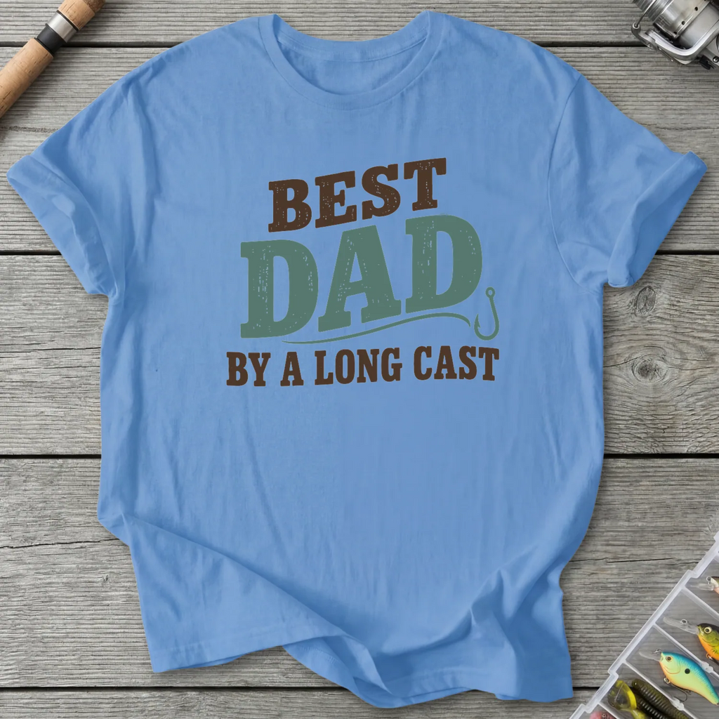 Best Dad By A Long Cast T-Shirt in Carolina Blue | River Giants Club