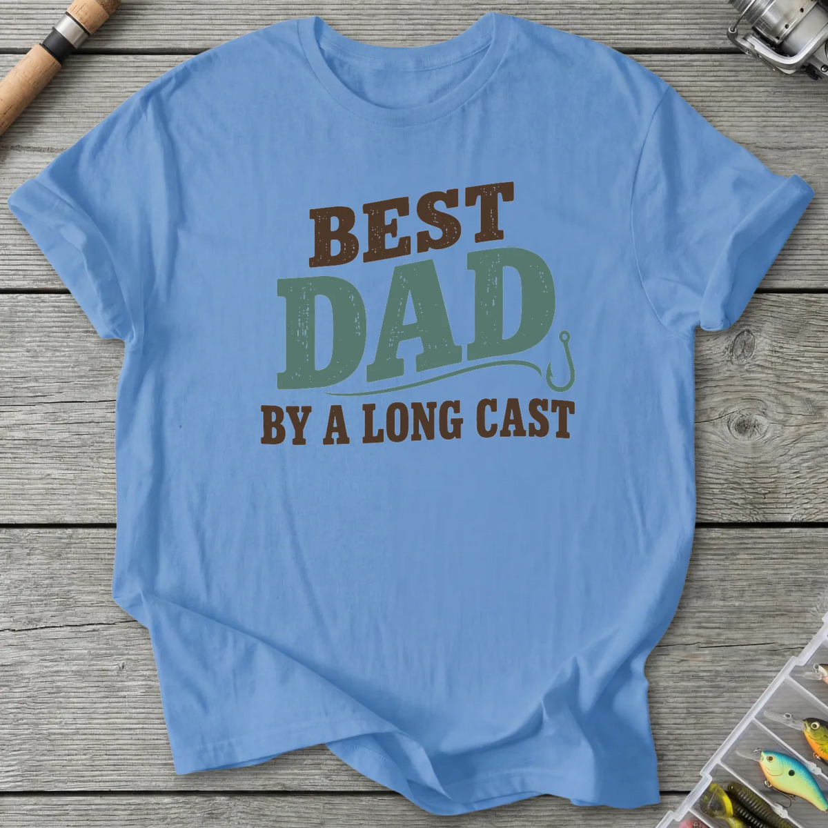 Best Dad By A Long Cast T-Shirt in Carolina Blue | River Giants Club