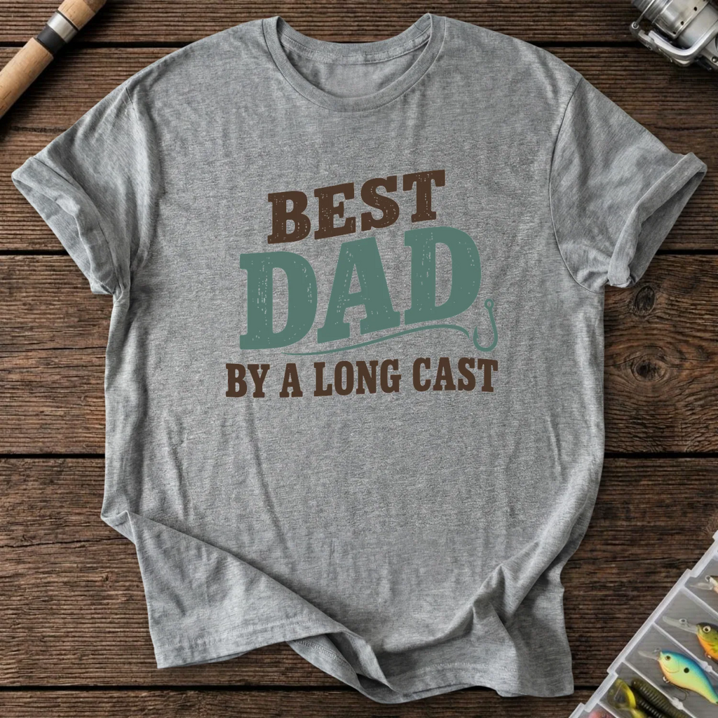 Best Dad By A Long Cast T-Shirt in Graphite Heather | River Giants Club