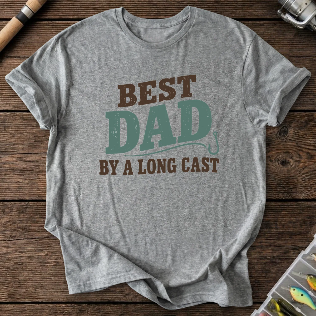 Best Dad By A Long Cast T-Shirt in Graphite Heather | River Giants Club