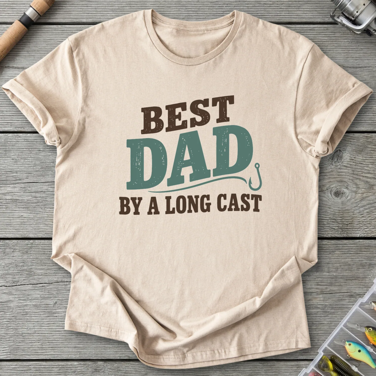 Best Dad By A Long Cast T-Shirt in Sand | River Giants Club