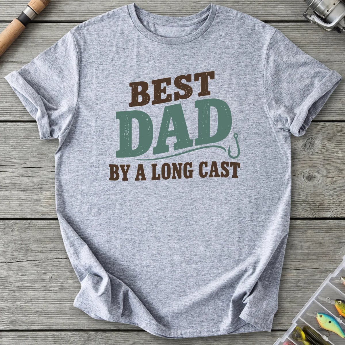 Best Dad By A Long Cast T-Shirt in Sport Grey | River Giants Club